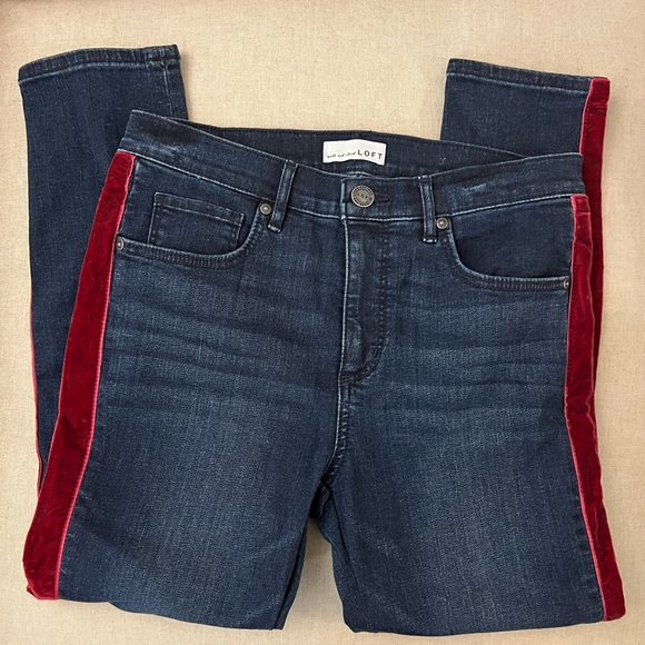 Loft Womens Jeans with Dark Red Velvet stripe down each side (size 8/29P) - Picture 2 of 5